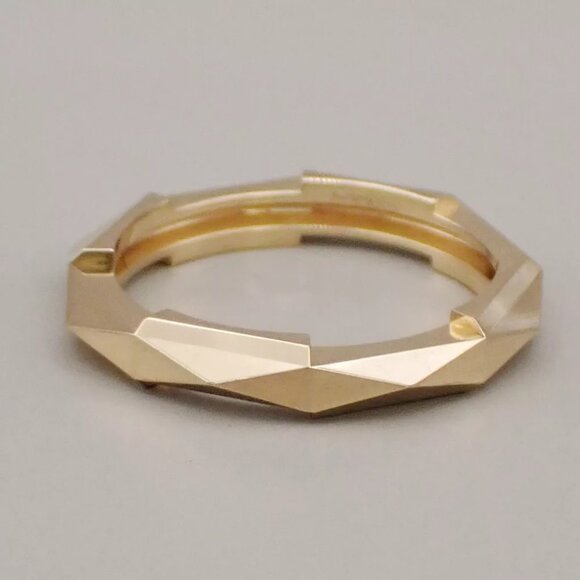 GUCCI Logo Link To Studded Ring Au750 (18K) Size 22 Yellow Gold Italy 25RK868 - Picture 9 of 13